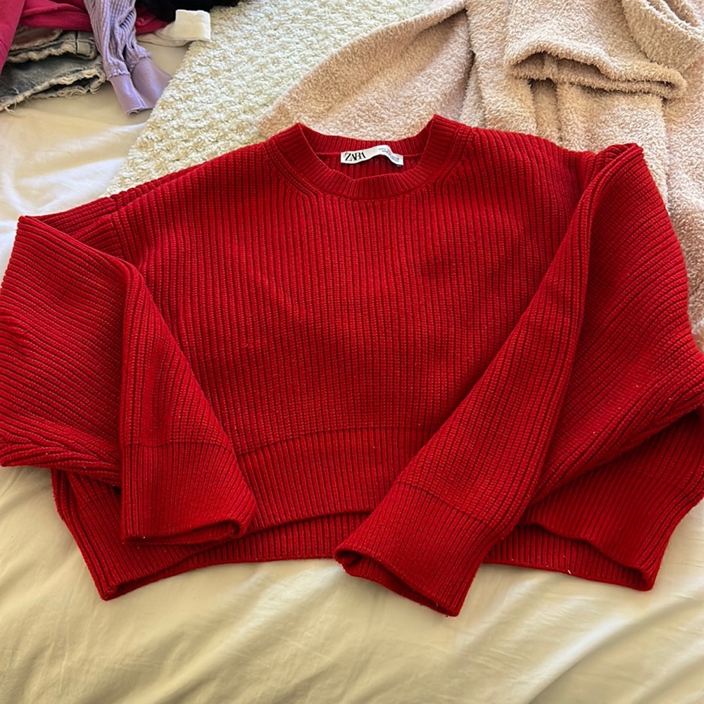 Zara red thick cropped soft sweater
